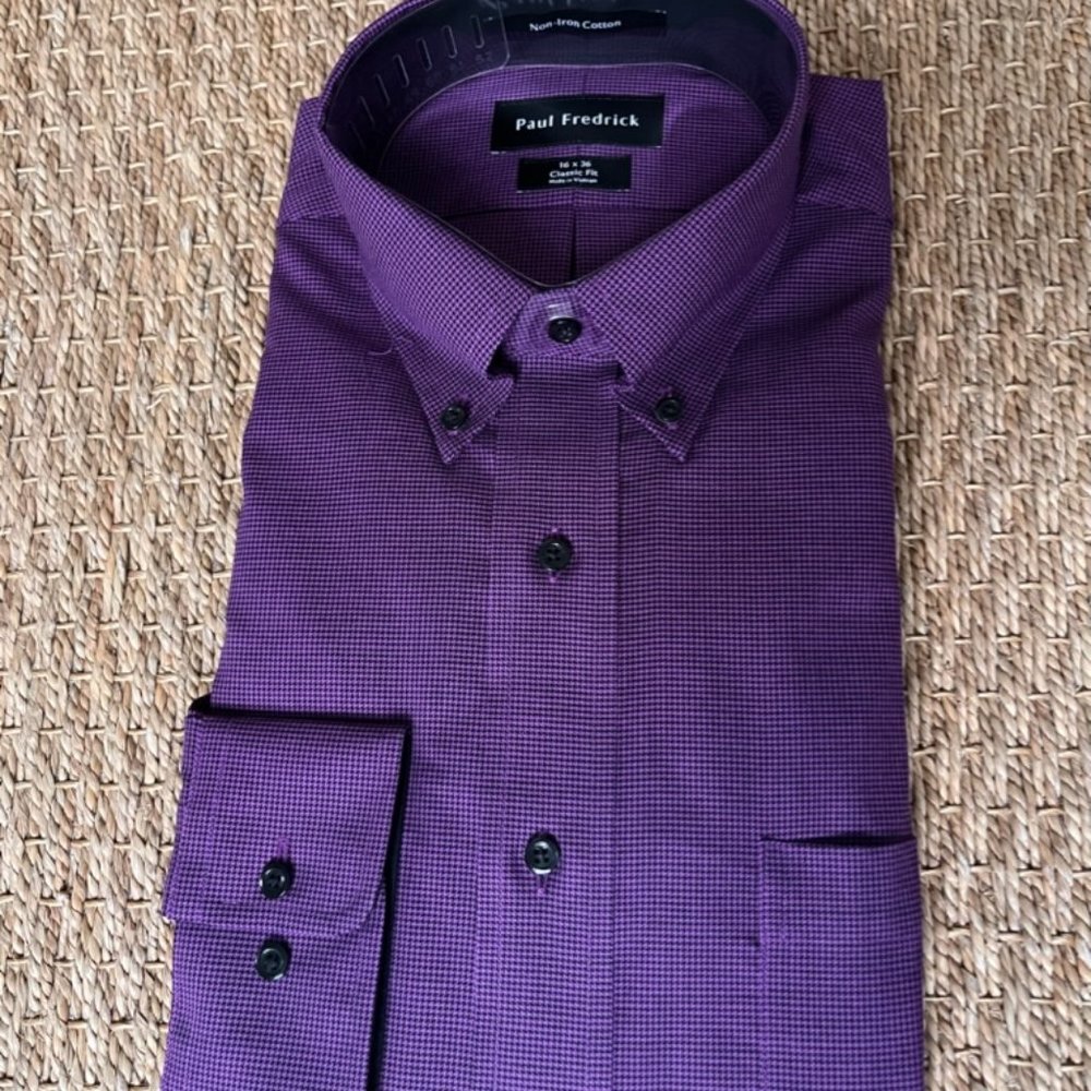 Paul Frederick 16 x 36 Purple and Black Long Sleeve Button Down